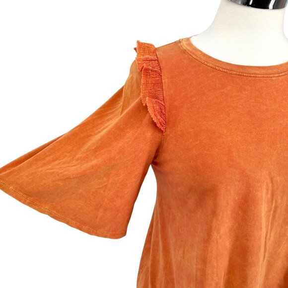 Eri + Ali Anthropologie Ruffle Shoulder Short Sleeve Shirt Orange Size Small - Picture 3 of 11